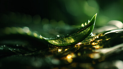 Wall Mural - Aloe vera leaf, liquid gel texture.
