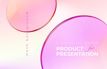 Wall Mural - transparent glass gradient disk or plate on pink backdrop. 3d product display backdrop. presentation