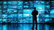 © hsantima - Person monitoring digital screens in control room.