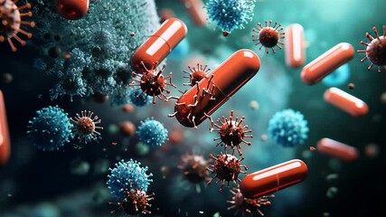 Poster - Exploring the dynamic world of microbial interactions and drug development in a vibrant microscopic universe Generative AI