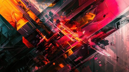 Poster - Abstract of digital shape and particle with horror cyber style design connecting become system shape of electronic designing. High tech scenery express mysterious pattern perfect for wallpaper. AIG53.