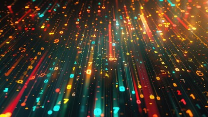 Poster - Binary code and abstract digital data. Futuristic digital art for design and print. Digital artwork of engineering prompt and programing code f with glowing color. Technology and innovation. AIG53.