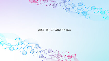 Poster - modern health care abstract background with lines, dots and hexagons. medical innovation banner temp