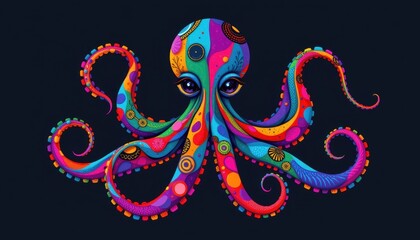 Poster - abstract shapes an octopus formed by abstract shapes and patterns, using a mix of colors to create a dynamic and artistic composition.