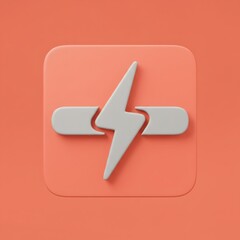 Poster - Stylized battery charging icon rendering, digital power concept with lightning symbol and minimalist design on soft peach background