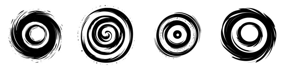 Poster - Vector illustration of black and white swirling circles with varying designs for artistic backgrounds and graphics