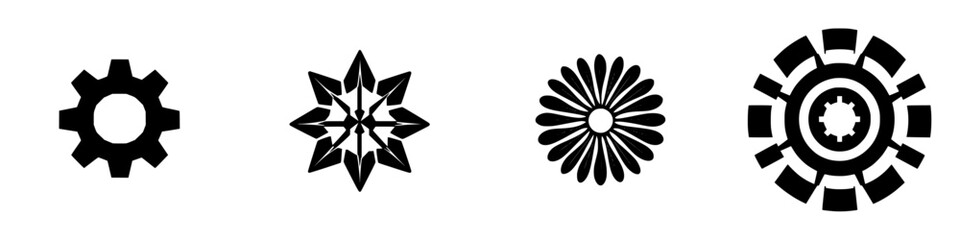 Poster - Vector illustration of geometric symbols in black and white showcasing technology, nature, and creativity