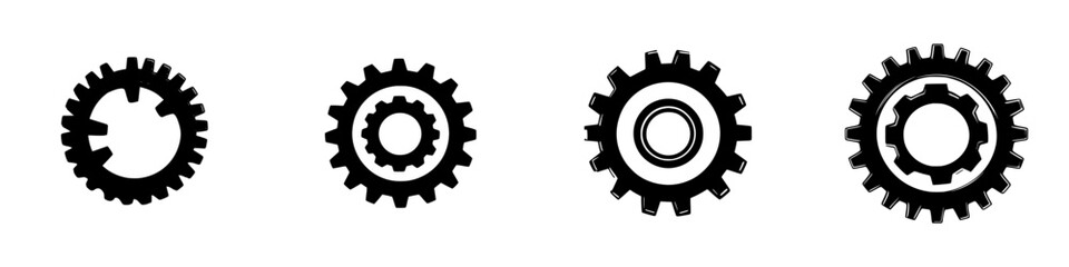 Poster - Vector illustration of black and white gear icons representing mechanical elements and engineering concepts