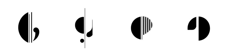 Poster - Black and white vector illustration of abstract icons showcasing simple geometric shapes and lines in minimalist design