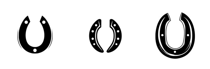 Poster - Vector illustration of black and white horseshoe icons showcasing different designs and styles suitable for various crafts