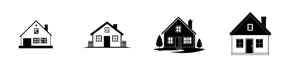 Poster - Vector illustration of various house designs in black and white showcasing different architectural styles without any details