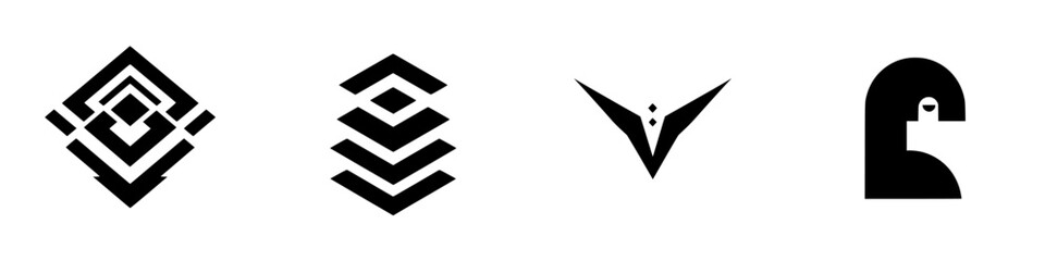 Poster - Unique black and white vector illustration icons featuring geometric designs and abstract shapes