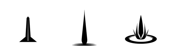 Poster - Vector illustration of three black and white shapes resembling towers, spikes, and plants in a minimalist style