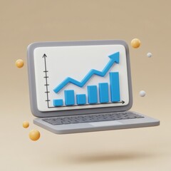 Poster - Stylized Laptop Displaying Ascending Financial Graph Representing Business Success and Economic Growth