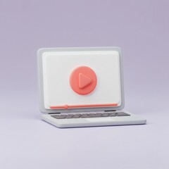 Poster - 3D Rendering of a Play Button on a Modern Laptop Screen Against a Soft Purple Backdrop