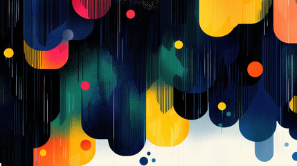 Leinwandbilder - An artistic illustration of forest encounters with vibrant colors creates a sense of wonder with copy space in the middle for text, an abstract dreamscape.