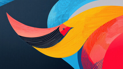 Leinwandbilder - An abstract illustration showcases vibrant feather details and curved shapes providing ample copy space in the middle for creative design applications, perfect art.