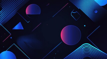 Poster - Abstract geometric background with neon blue and pink shapes, lines, and gradients. For design