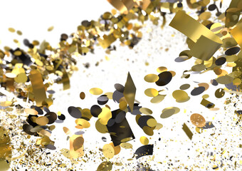 Poster - Celebrate with this stunning image of gold and black confetti exploding. Perfect for party invitations, banners, and more!