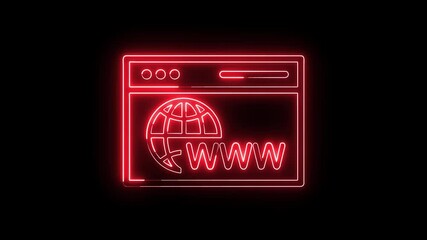 Neon website icon animation on black background for technology concepts