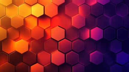 Poster - Abstract orange-purple hexagons, glowing background, technology, website design