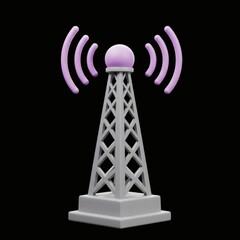 Poster - Stylized Communication Tower Illustration with Lilac Signals Against a Black Background, a Modern Telecommunication Visual