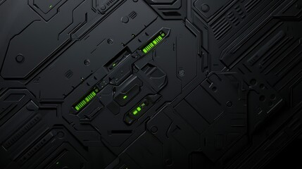 Fototapete - Futuristic tech panel, glowing green, dark background, circuit board detail, tech website banner