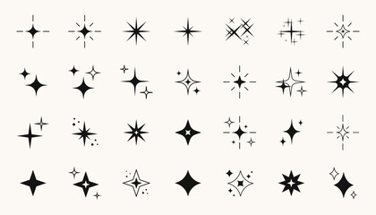 Poster - Retro y2k star and blinks shapes, futuristic abstract symbols with dots and lines. Vector design futuristic 2000s aesthetics elements set.