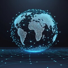 Aufkleber - a digital representation of the Earth, constructed from interconnected points and lines, creating a network of global communication and technological advancement