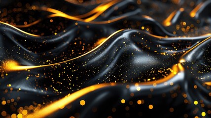 Poster - Abstract of black and gold color water wavering in luxury style design. Modern art present about the seamless dynamic pattern and elegant flowing perfect for creative background and wallpaper. AIG53.