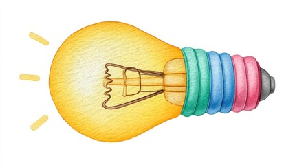 Poster - Yellow Lightbulb with Colorful Stacked Rings Illustration