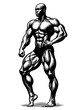 © Oleksandr Pokusai - muscular bodybuilder striking a powerful pose, symbolizing strength, fitness, bodybuilding, and athleticism sketch engraving generative ai PNG illustration. Scratch board. Black and white image.