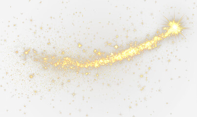Wall Mural - Shimmering Gold Star Trail with Sparkles and Cosmic Elements Overlay Isolate on Transparent Background, cutout, png