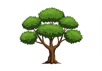 illustration of a tree with a brown trunk and six green circular clusters of leaves on a white backg