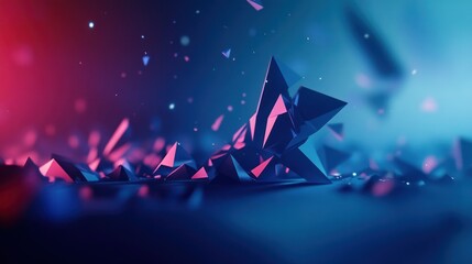 Poster - Abstract geometric crystals in vibrant blue and red light, 3D rendered, suitable for design, illustration, wallpaper