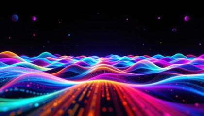 Poster - digital waveforms visual representations of sound waves in vibrant hues, creating a dynamic audio visual experience.