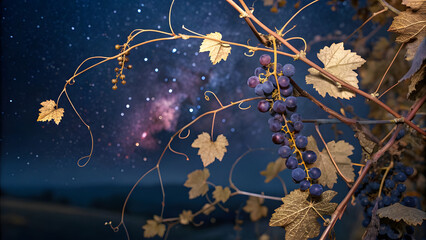 Wall Mural - Midnight Purple and Navy Blue Ink Abstract with Golden Vines and Starlit Specks. Perfect for: New Year’s Eve, celestial wedding, fantasy art market, luxury invitations