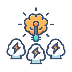 Poster - Creative Brainstorming: Lightbulb Brain with Multiple Idea Sources Icon