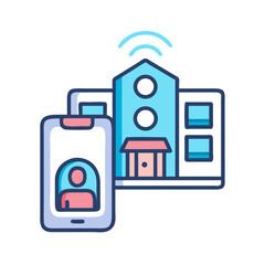 Poster - Smart Home Security System Controlled by Smartphone, Icon Illustration