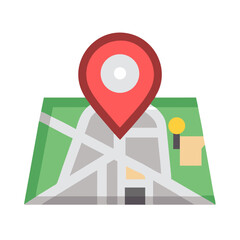 Poster - Map with red pin marker location icon, location and travel concept