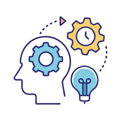 Poster - Creative Process: Mind with Gears, Time, and Idea Bulb Icon
