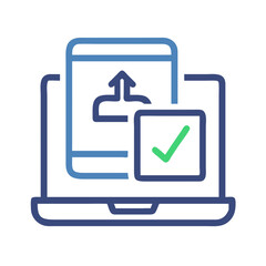 Poster - Data Transfer Success Icon: Laptop, Mobile, Checkmark, Data Upload