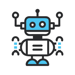 Poster - Cute Blue Robot Illustration on Black Background for Children's Designs