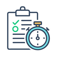 Poster - Clipboard with checklist and timer icon on black background. Time management