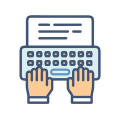 Poster - Typing on a laptop: Hands on keyboard icon on black background.