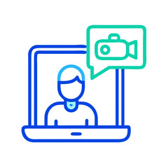 Fototapete - Online Video Call Icon: Laptop, Person, Camera Speech Bubble, Isolated on Black