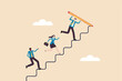 © Sector30 - Leader to guide team to achieve success, manager to develop career path or improvement plan, growth or progress concept, businessman leader draw stair with pencil to lead team walk up to target.