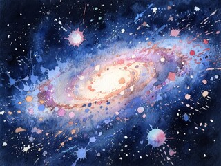 Wall Mural - Watercolor Painting of a Spiral Galaxy