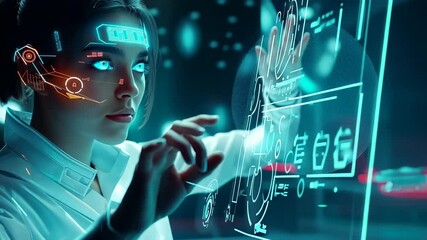 Poster - Exploring a futuristic world with holographic technology and a skilled innovator in a sleek high-tech environment Generative AI