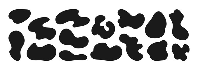 Poster - Set of black irregular shapes isolated on a white background. Modern cowhide amoeba blothes, freeform blobs.
